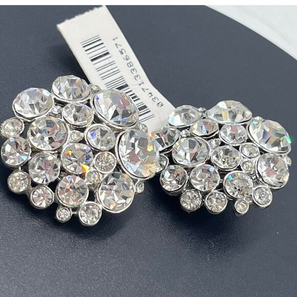 Monet Clear Rhinestone Cluster Domed Round Silver Tone Clip On Earrings new - Picture 10 of 11